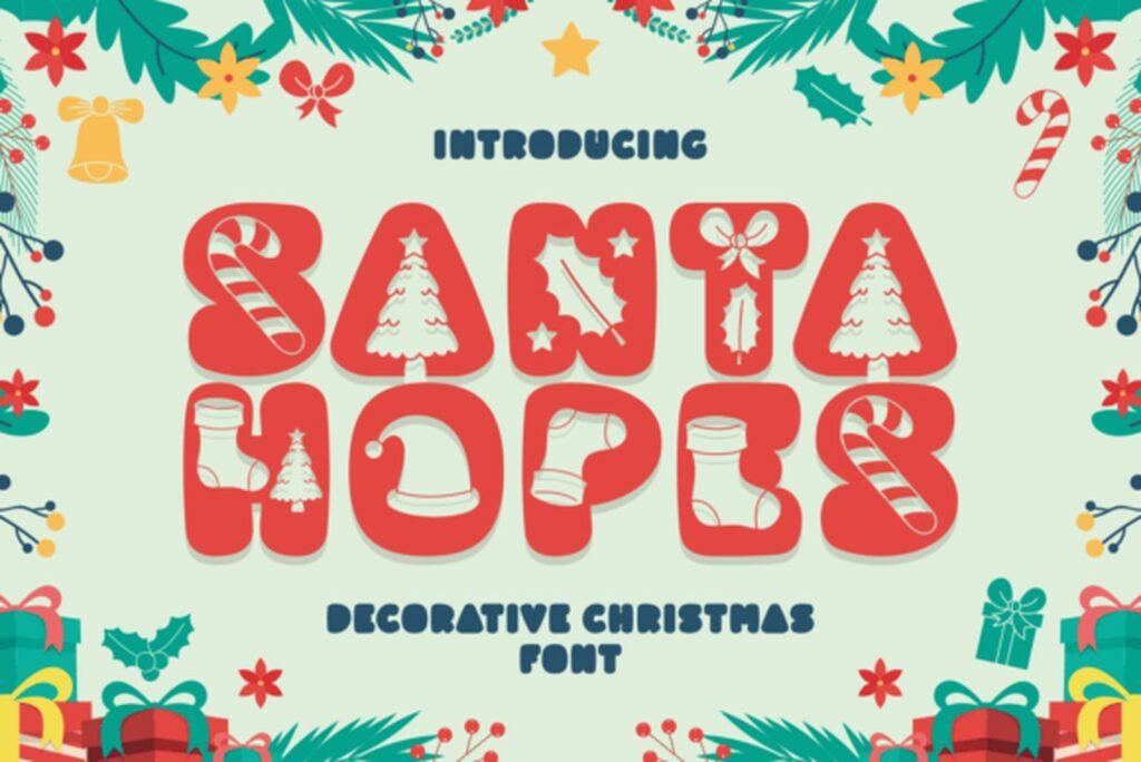 Santa Hopes Font decorative candy cane Christmas letters
