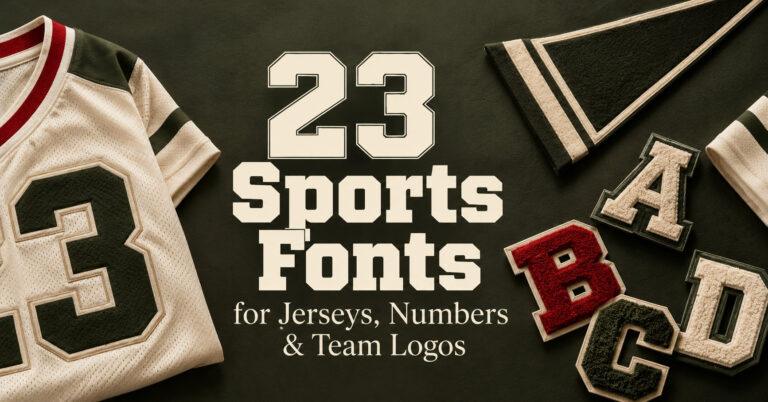 23 sports fonts for jerseys, numbers and team logos with varsity number 23 on a cream jersey