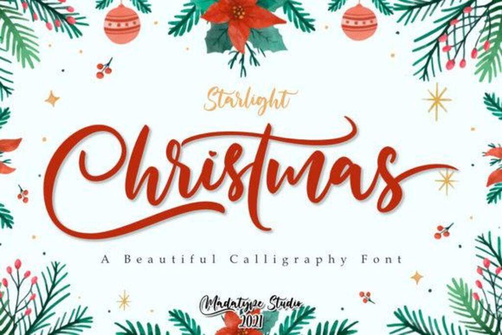 Starlight of Christmas Font red calligraphy for Christmas prints