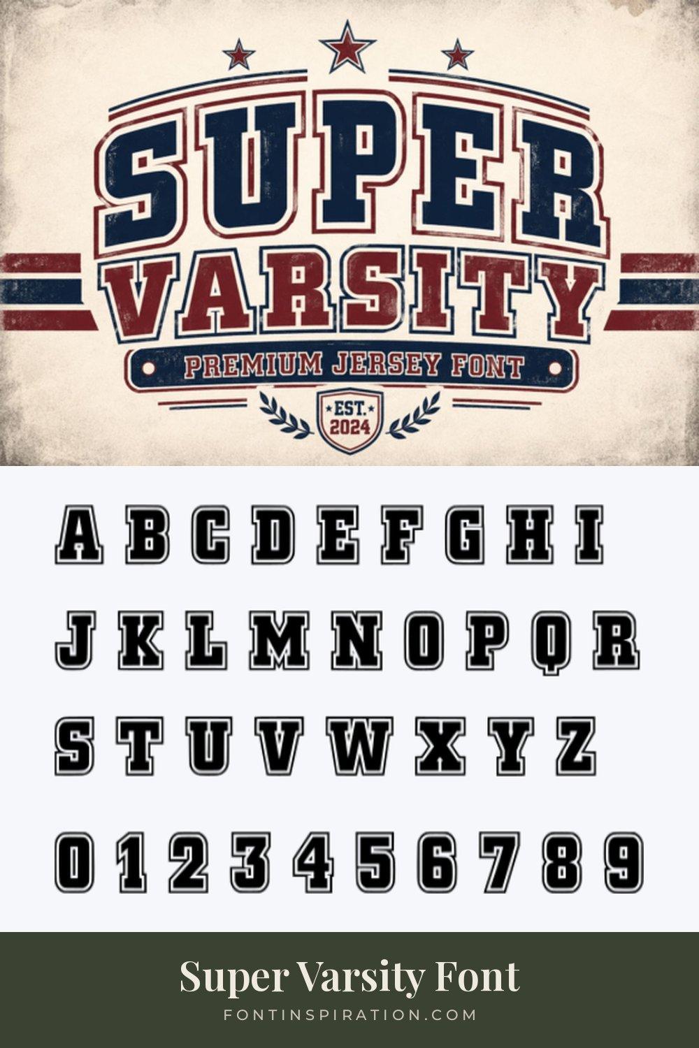 Super Varsity Font by KiddoCraft, jersey font alphabet and numbers 0-9