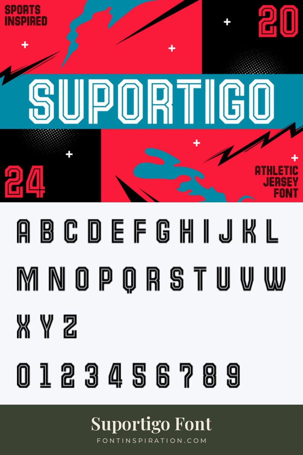 Suportigo Font by konstantinestudio, jersey font alphabet and numbers 0-9