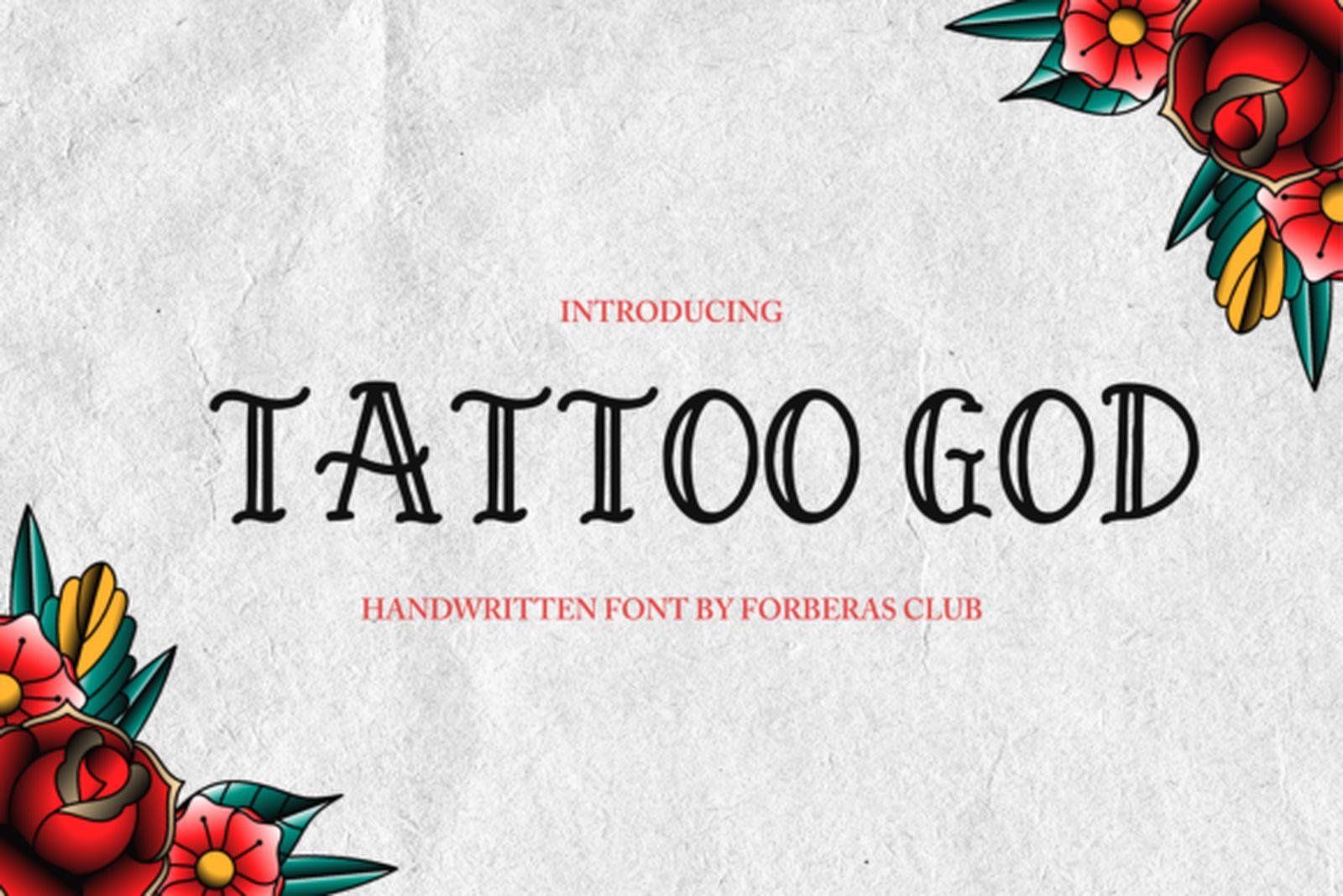 Tattoo God Font preview, handwritten flash tattoo font for men