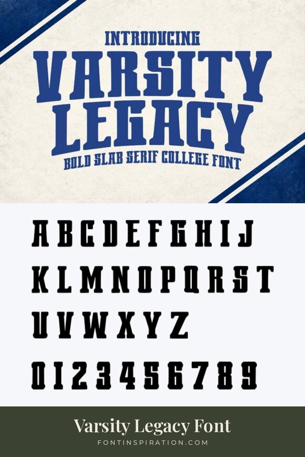 Varsity Legacy Font by Soho Studio, jersey font alphabet and numbers 0-9