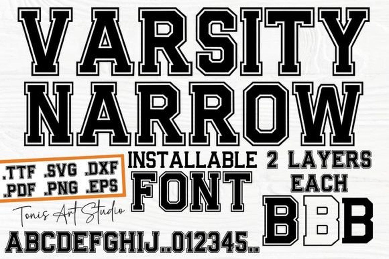 Varsity Narrow Font by TonisArtStudio, sports font preview
