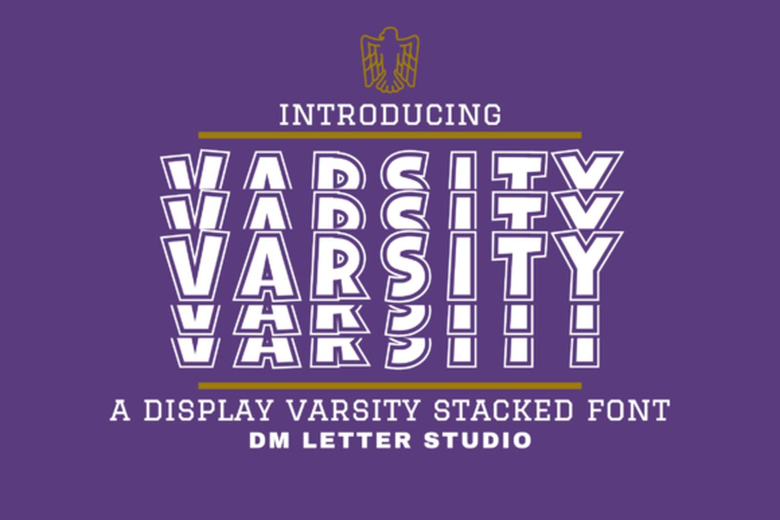 Varsity Stacked Font by dmletter31, sports font preview