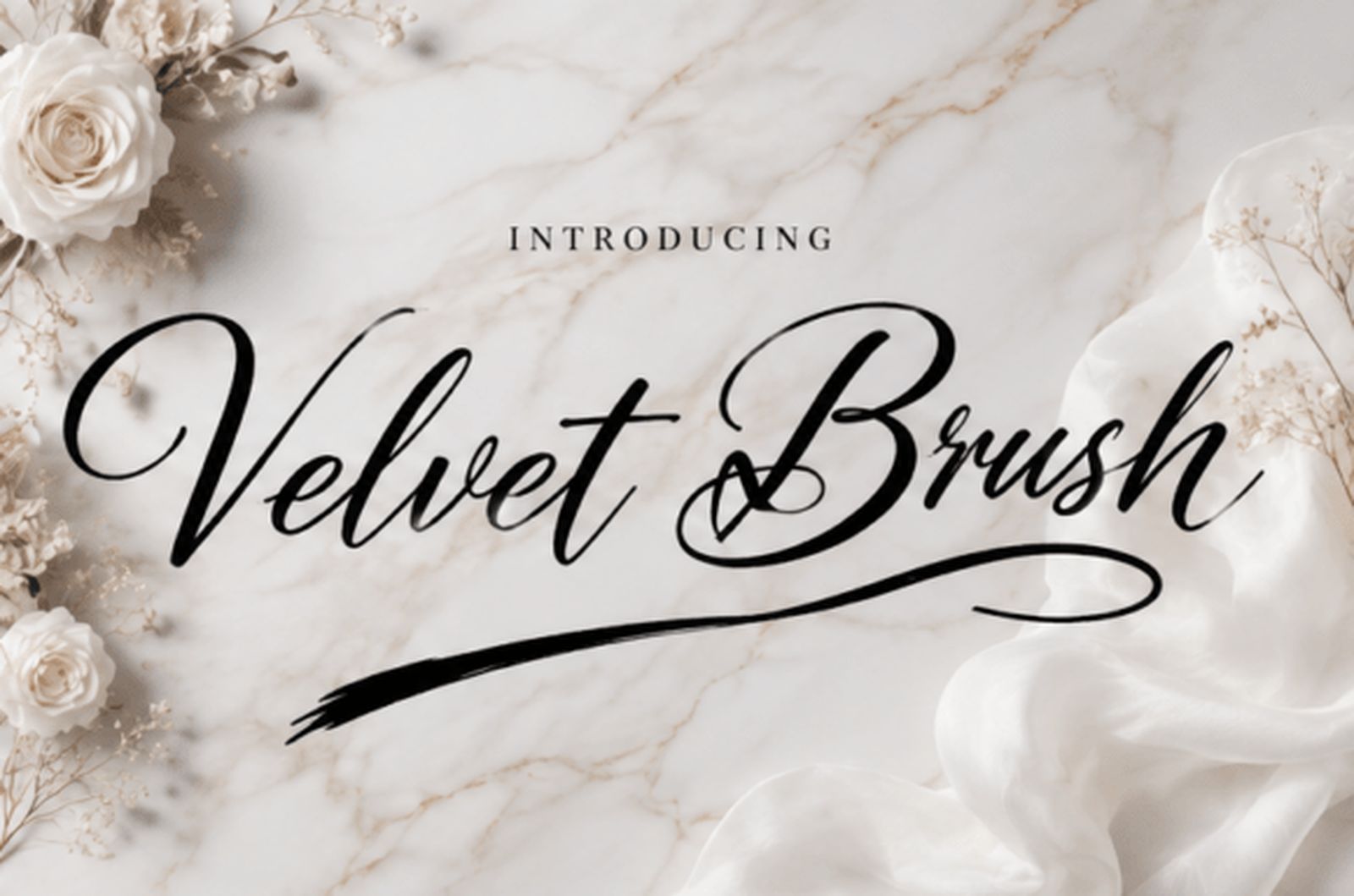 Velvet Brush Font — brush calligraphy tattoo font with long underline tail preview