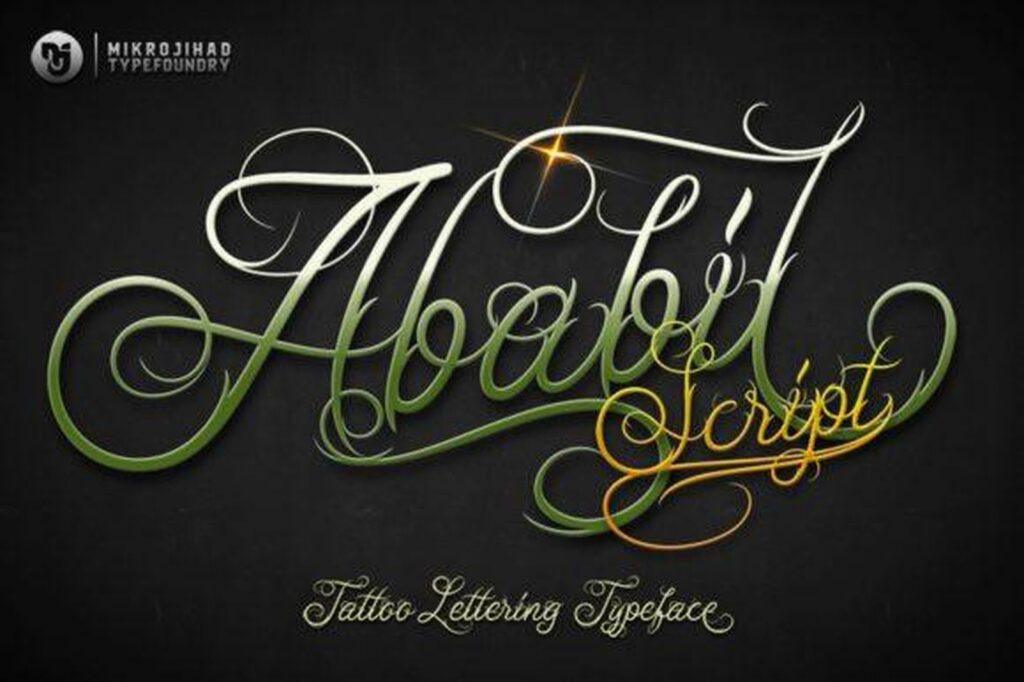Ababil Script Full Font by Mikrojihad Typefounder, tattoo name font preview