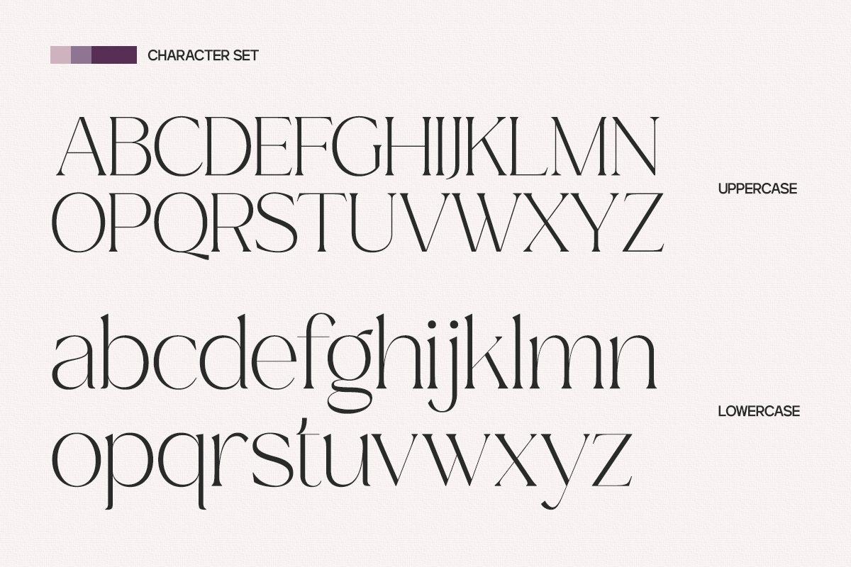 Adelite Font by Glyphonic character set, light tall high-contrast serif in uppercase and lowercase
