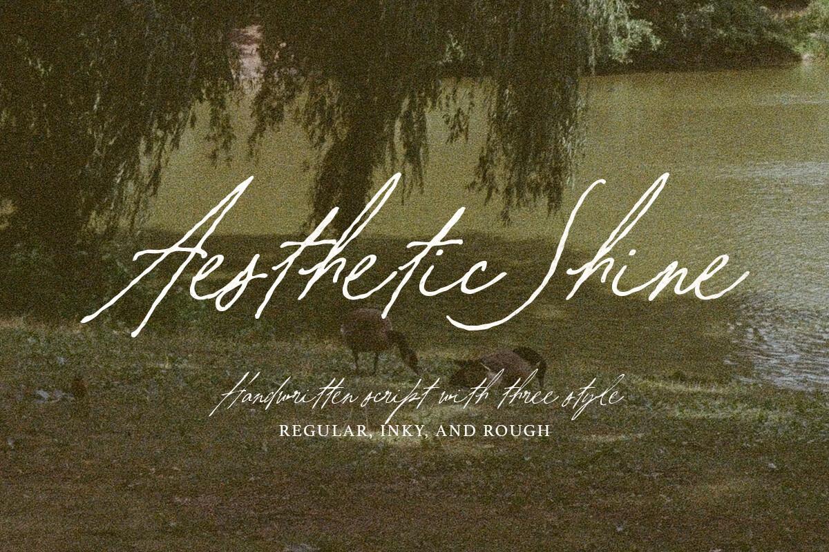 Aesthetic Shine Font by letterhend, thin signature script over a lake photo
