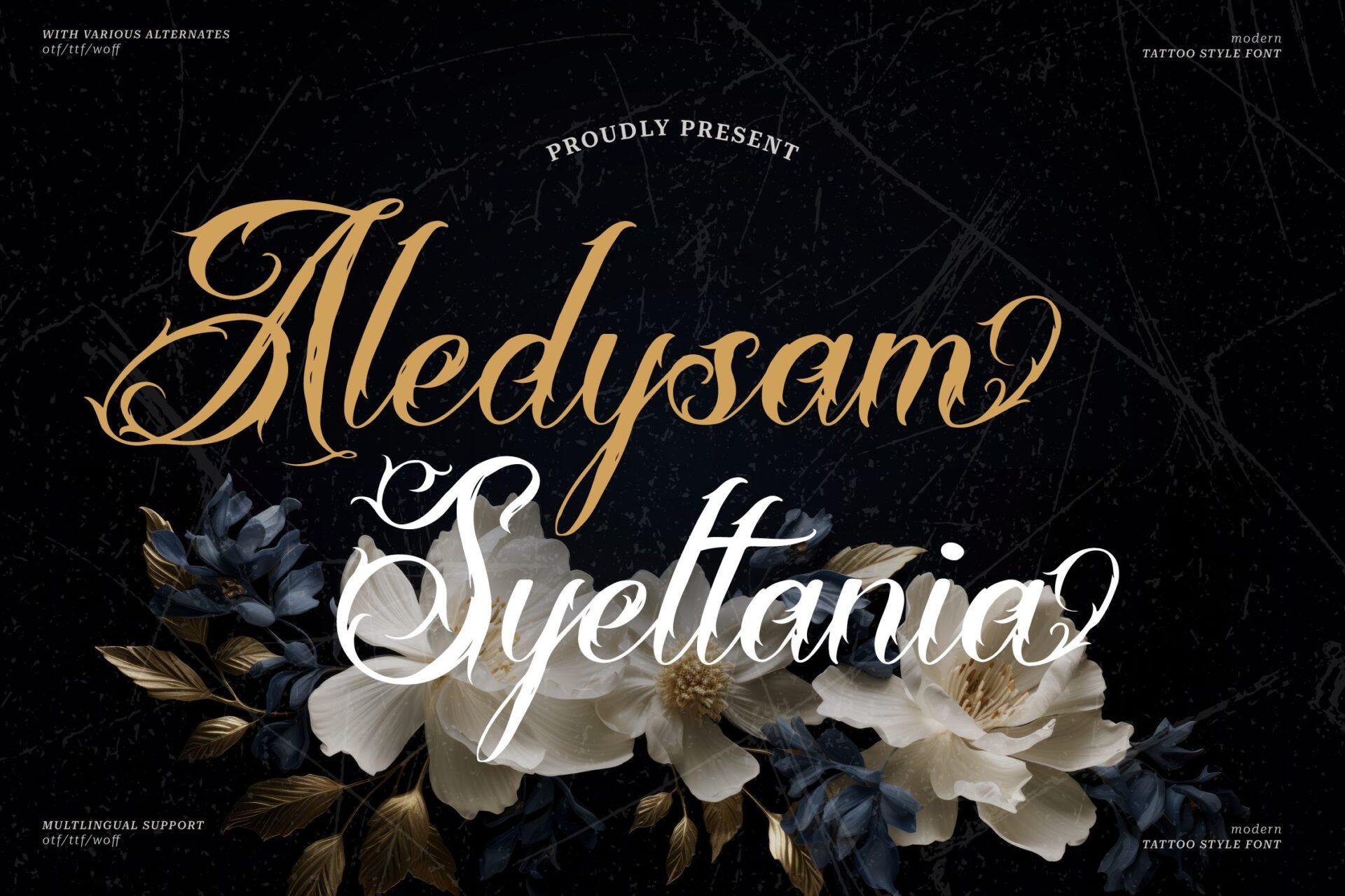 Aledysam Syeltania Font by Denustudios, tattoo name font preview