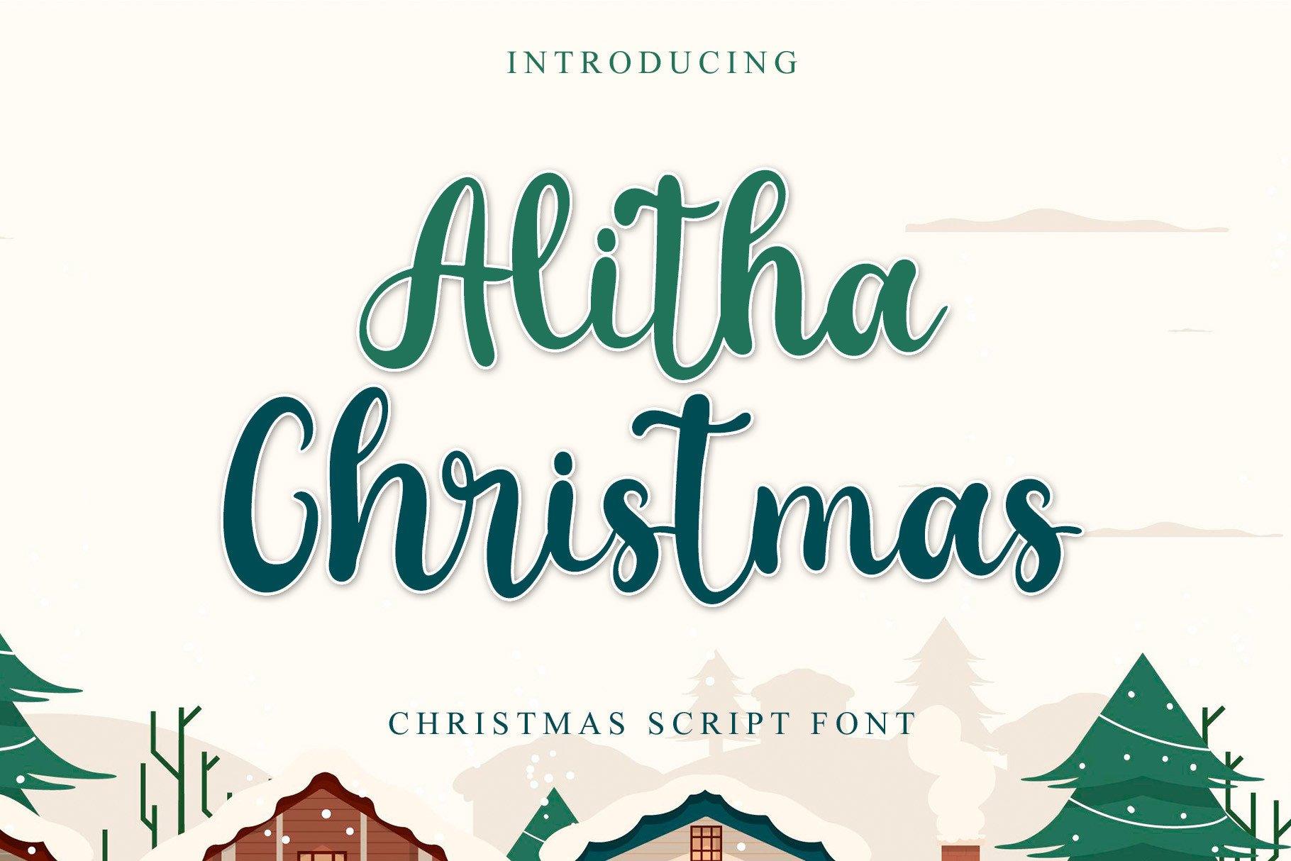 Alitha Christmas Font by Letterafa Studio, heavy rounded brush script in green with offset shadow