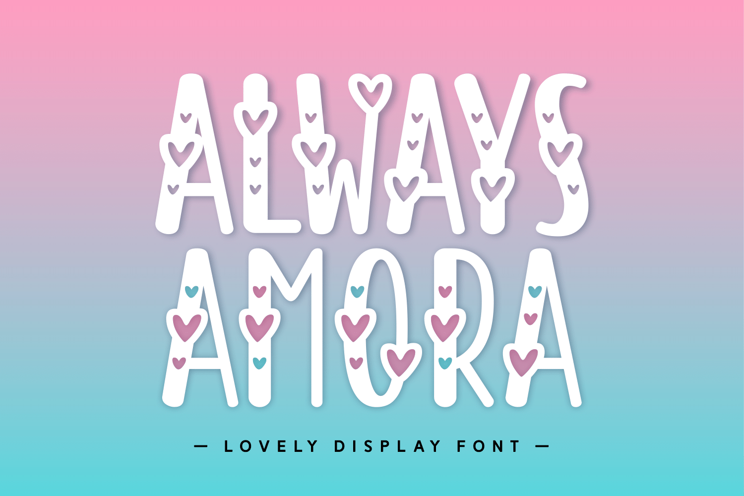 Always Amora Font by Creative Fabrica Fonts, tall capitals with heart cutouts