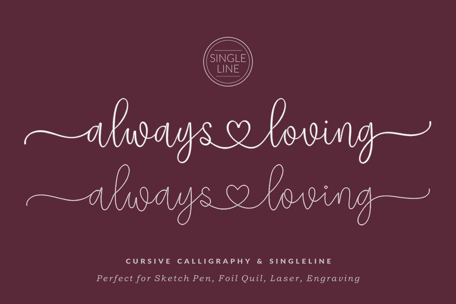 Always Loving Font by Subectype, thin cursive calligraphy in regular and single-line versions