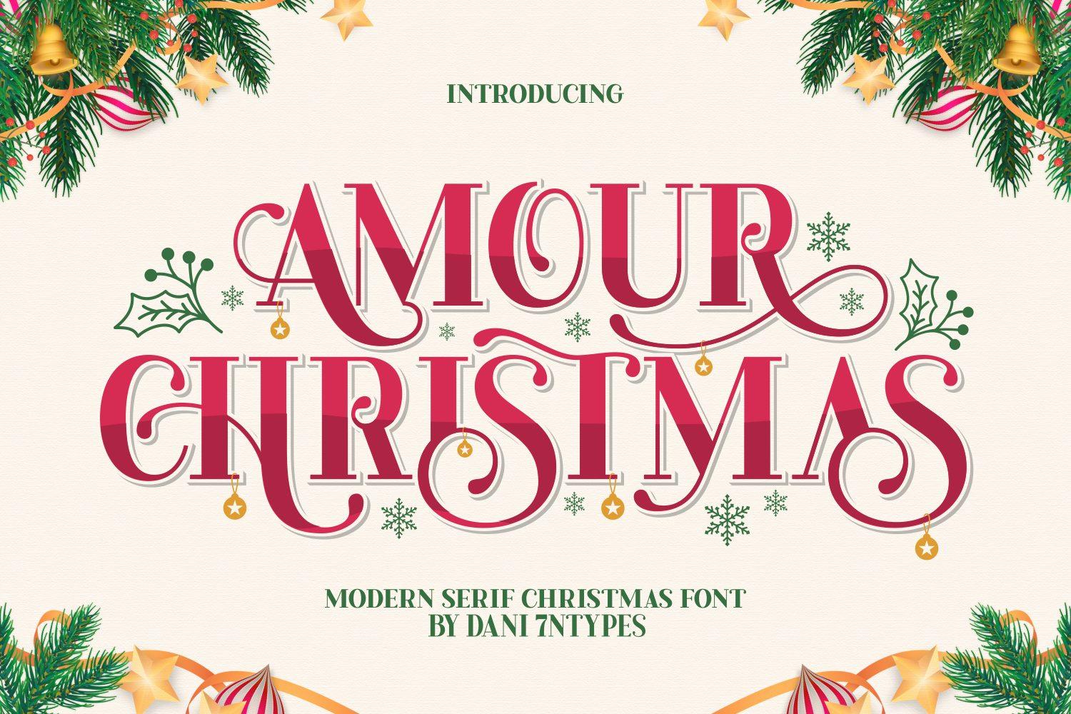 Amour Christmas Font by Dani (7NTypes), tall swashy serif capitals in berry pink