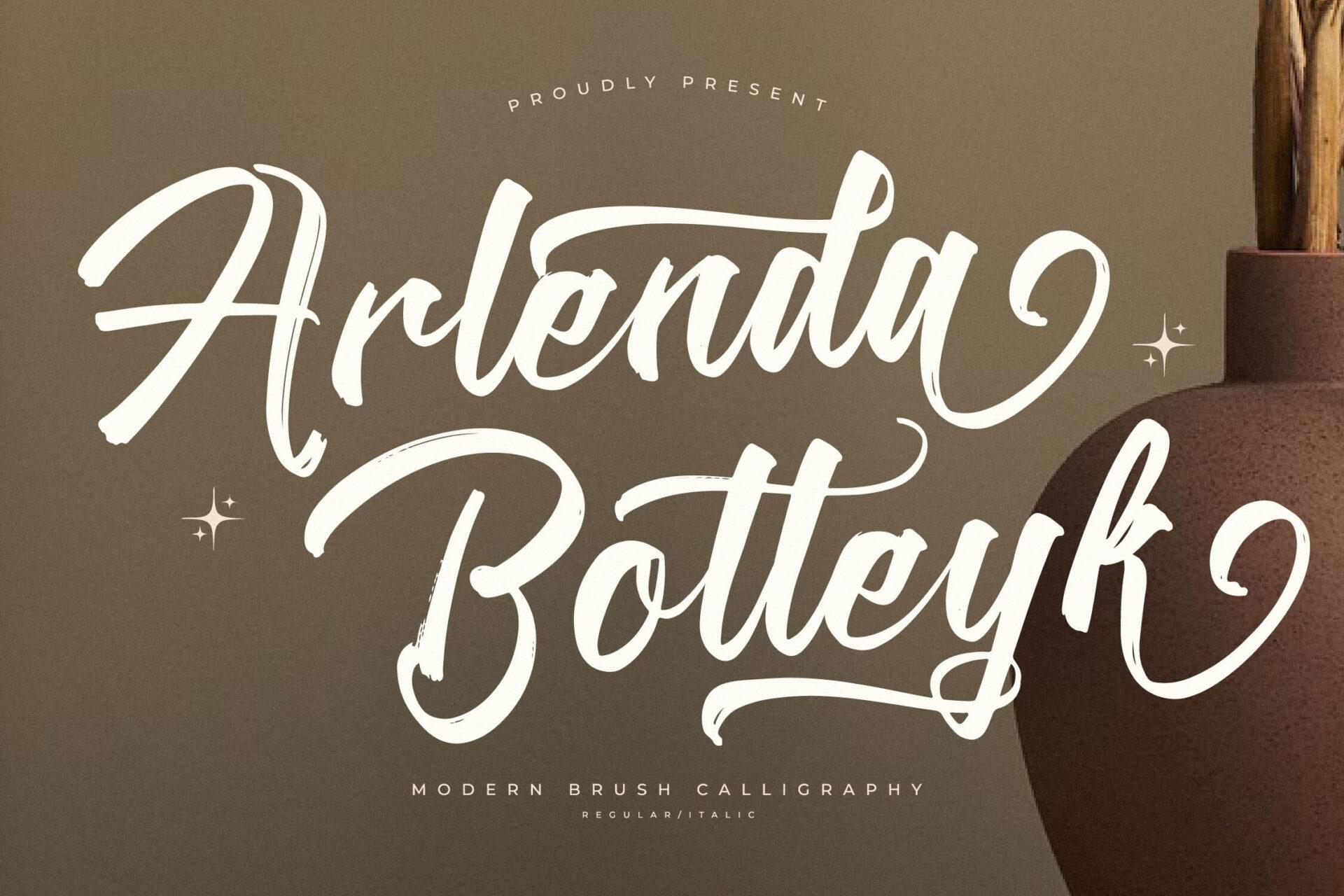 Arlenda Botteyk Font by Letterena Studios, textured brush calligraphy