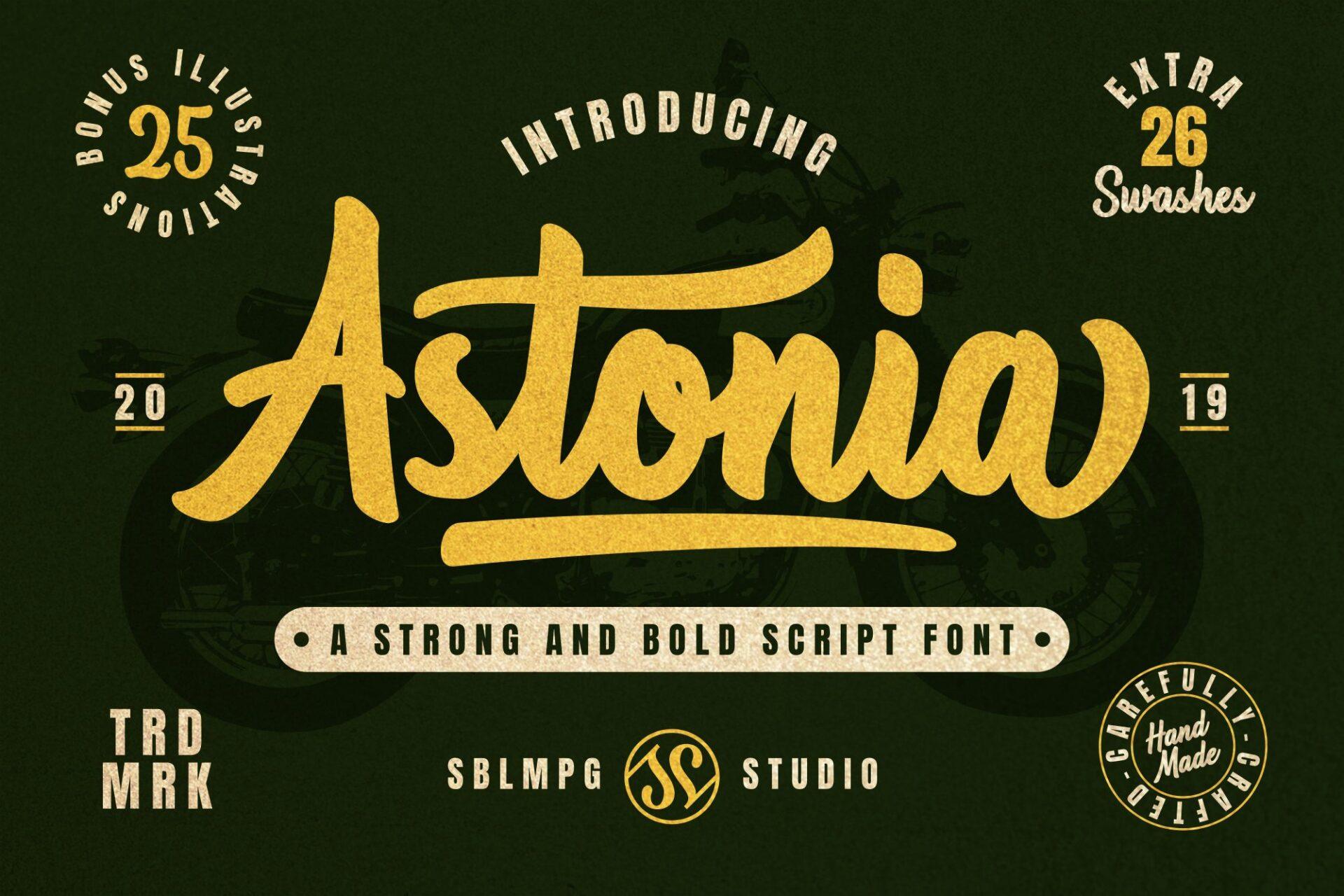 Astonia Font by Sibelumpagi Studio, preview of the typeface