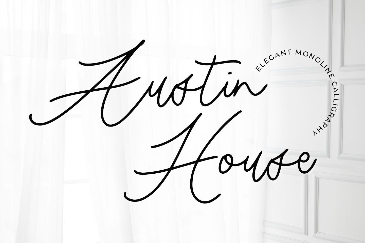 Austin House Font by Abodaniel, thin black signature-style monoline calligraphy