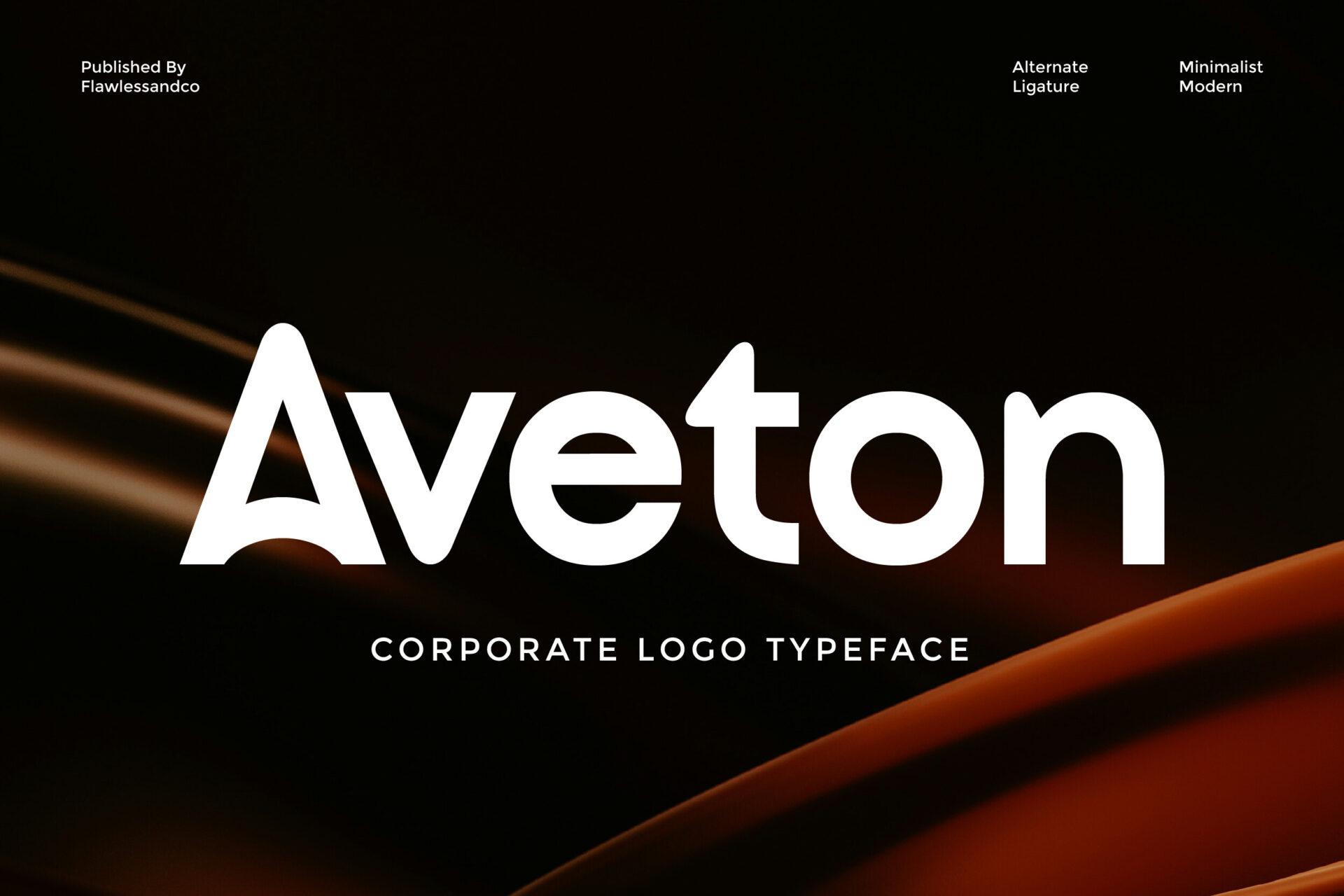 Aveton Font by Flawless And Co, heavy white logo typeface on a dark background