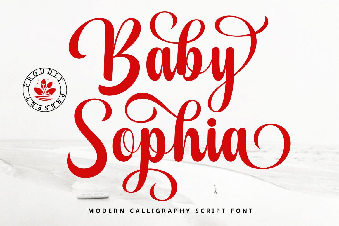 Baby Sophia Font by Bung Studio, bold red modern calligraphy on two lines with heavy round letters