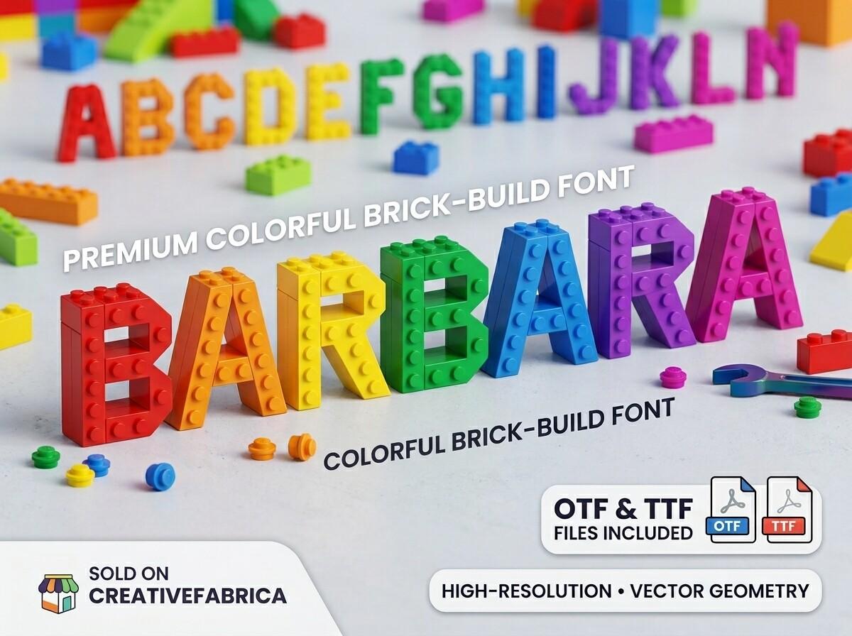 Barbara Font colorful brick build display preview