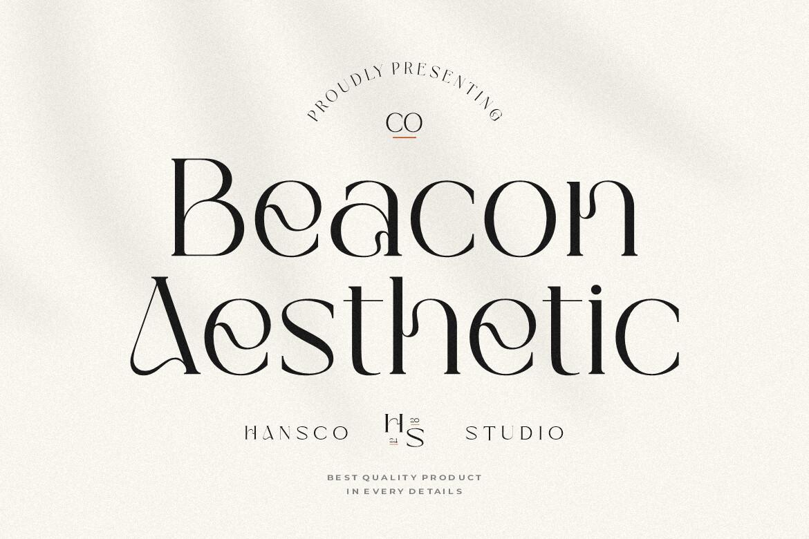 Beacon Aesthetic Font by HansCo, quirky serif with a curled A and n-shaped letters