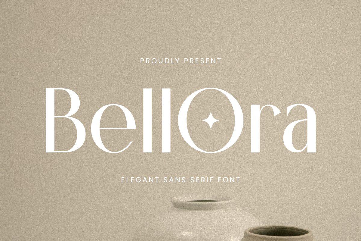 Bellora Font by Letterayu, elegant sans with a sparkle star inside the O on beige