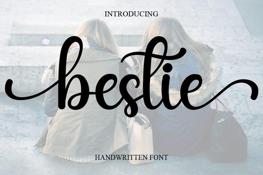 Bestie Font by salma studio, heavy upright handwritten script with long swash tails
