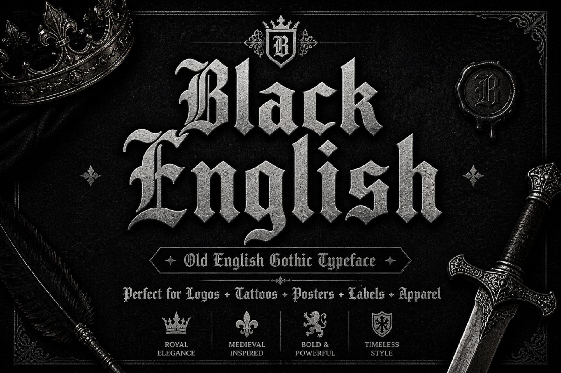 Black English Font by Bundle, tattoo name font preview