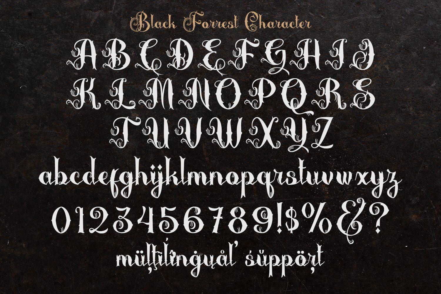 Black Forrest Font by madeDeduk, full tattoo font alphabet with uppercase and lowercase letters