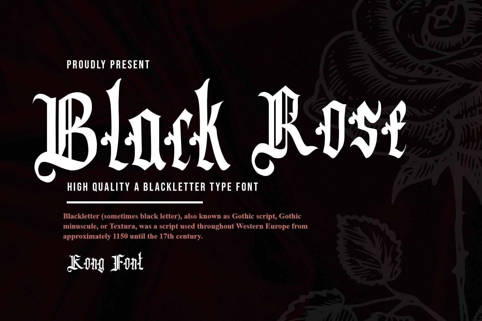 Black Rose Font by Freebies, gothic font preview
