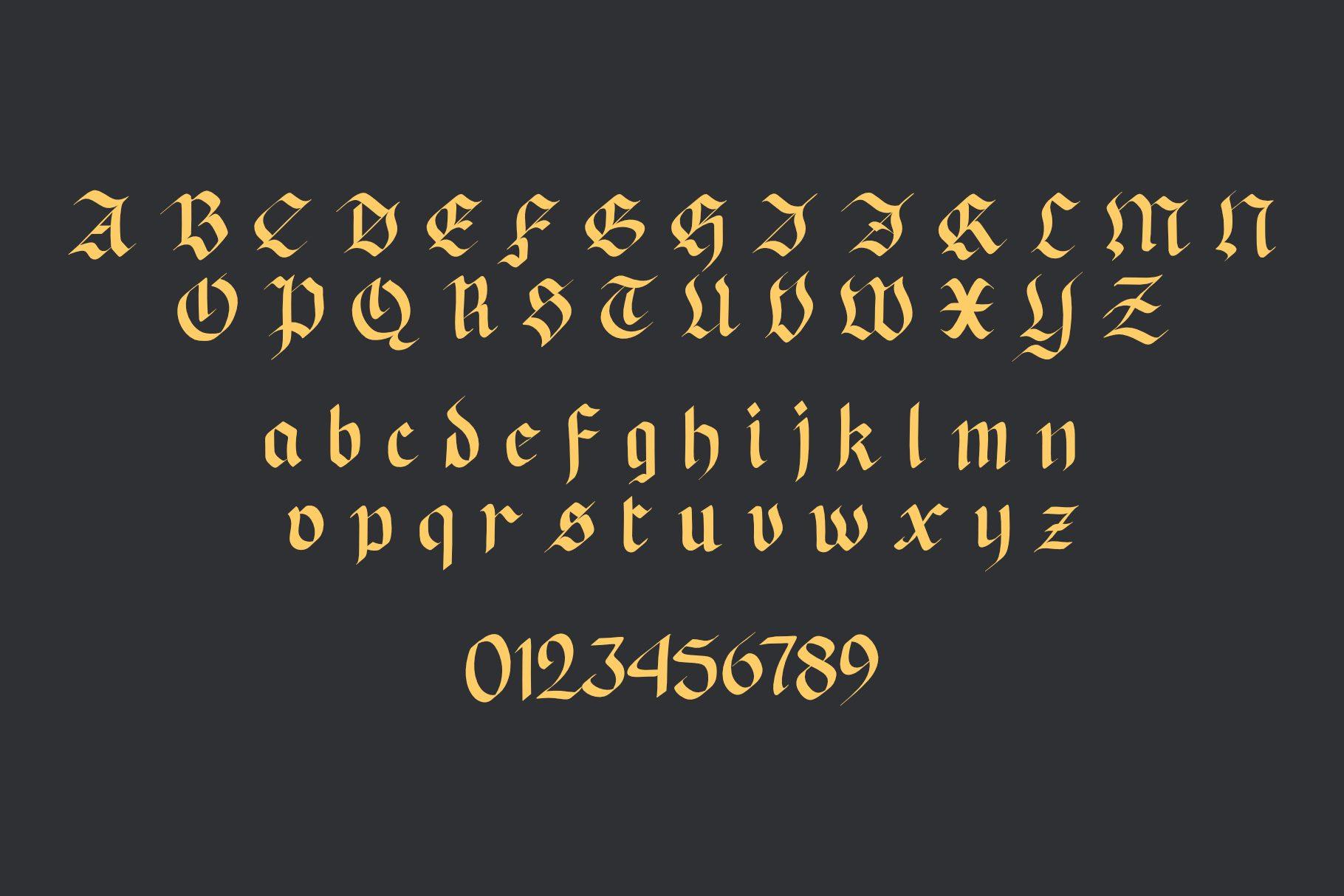 Black Sultanah Font by WAP, full tattoo font alphabet with uppercase and lowercase letters