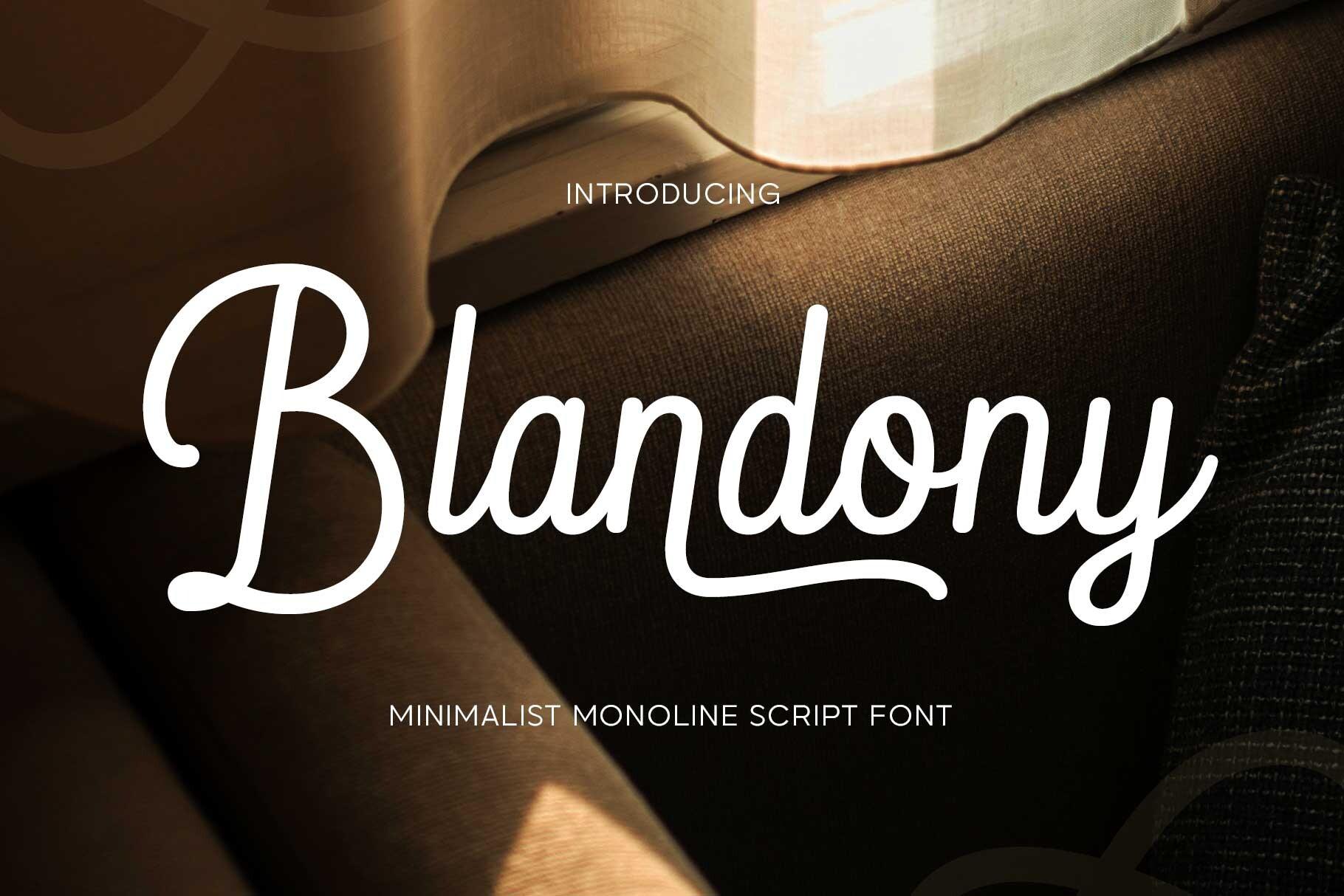 Blandony Font by Arterfak Project, rounded minimalist monoline script font preview