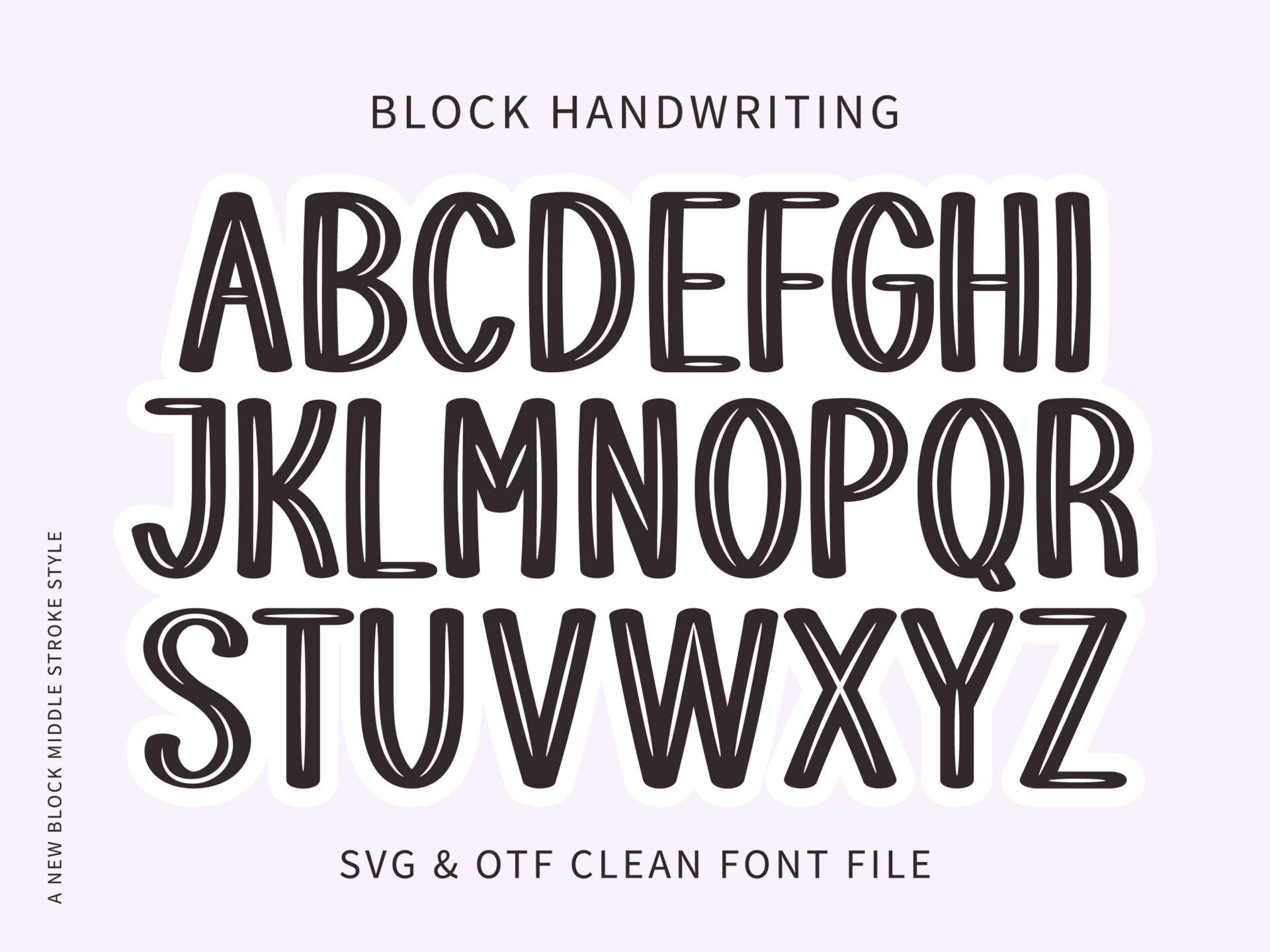 Block Handwriting Font by MaxArt, bold black print-style capital alphabet in neat school handwriting