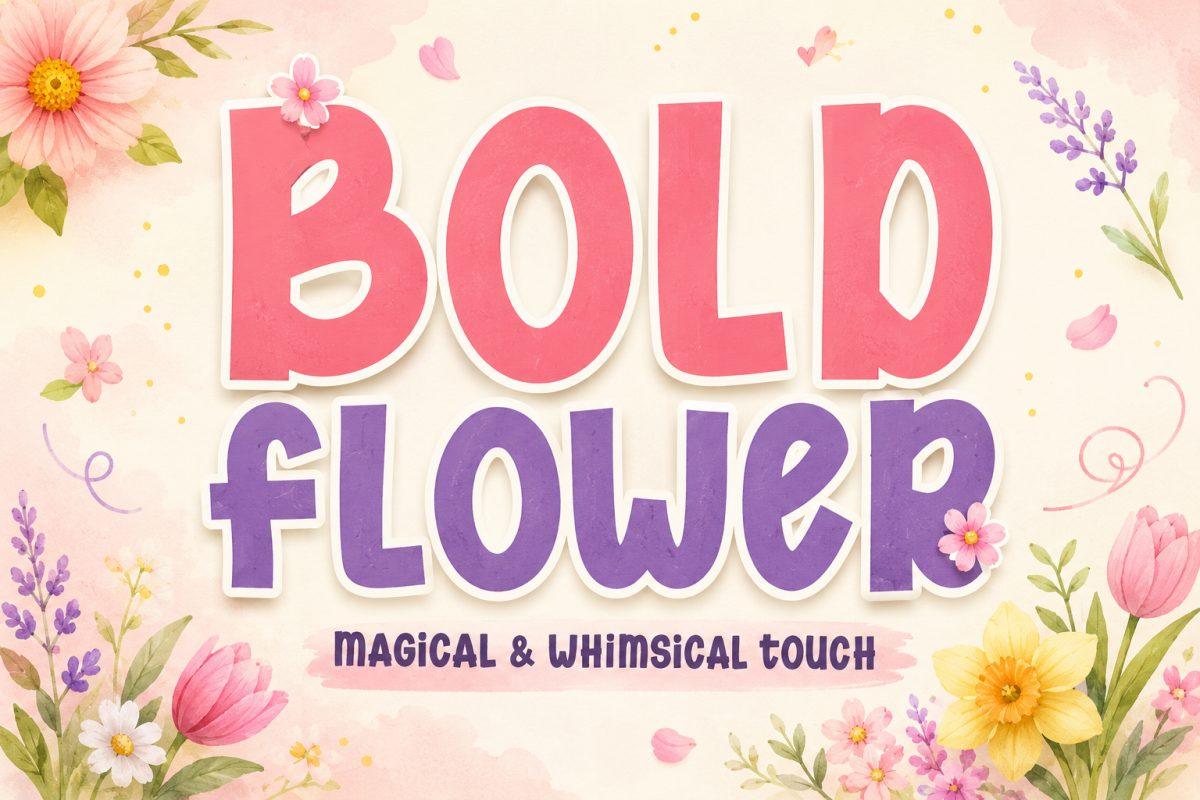 Bold Flower Font by KiddoCraft, chunky rounded whimsical letters font preview