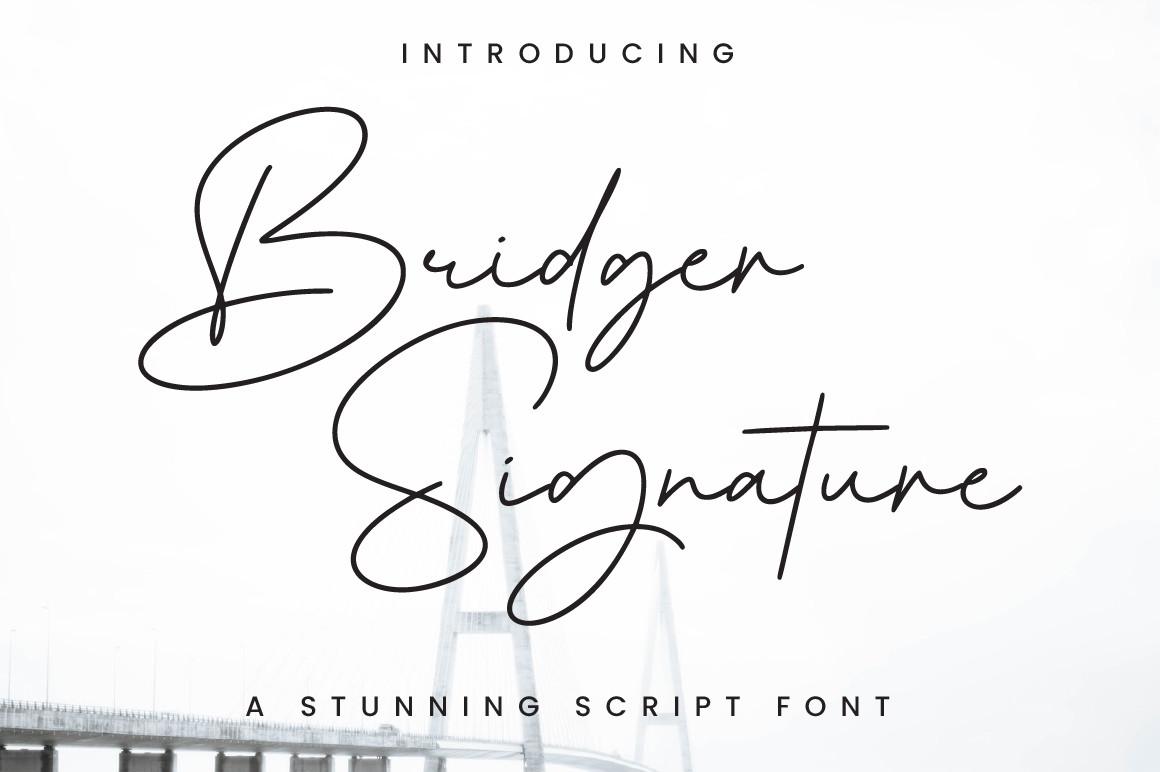 Bridger Signature Font by Typesthetic Studio, thin monoline signature script with tall looping capitals