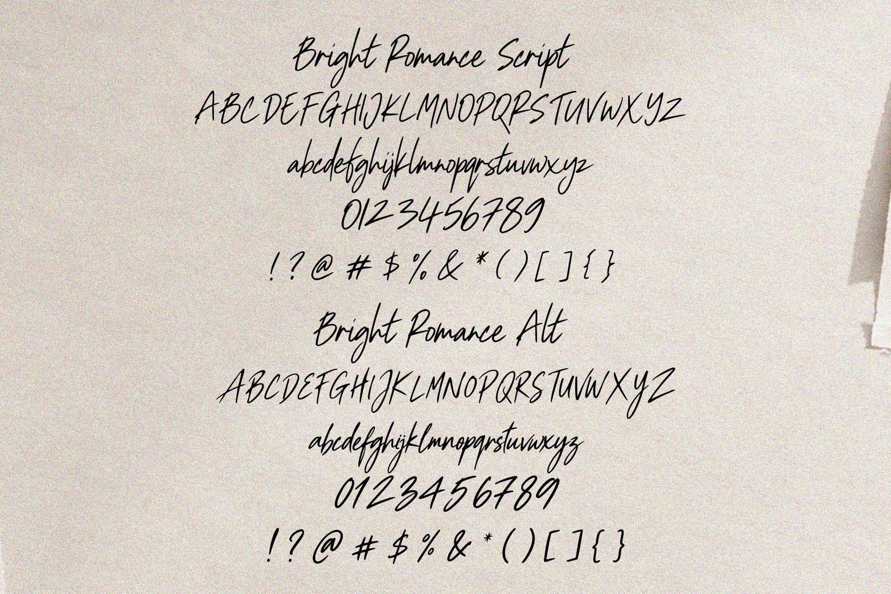 Bright Romance Font by cocodesign alphabet in Script and Alt versions, fast thin pen handwriting