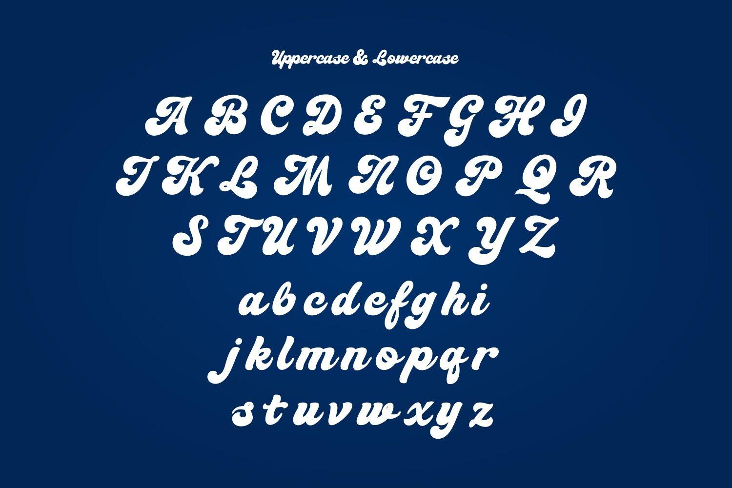 Brighton Avenue Font by Whymore alphabet with sporty script uppercase and lowercase letters