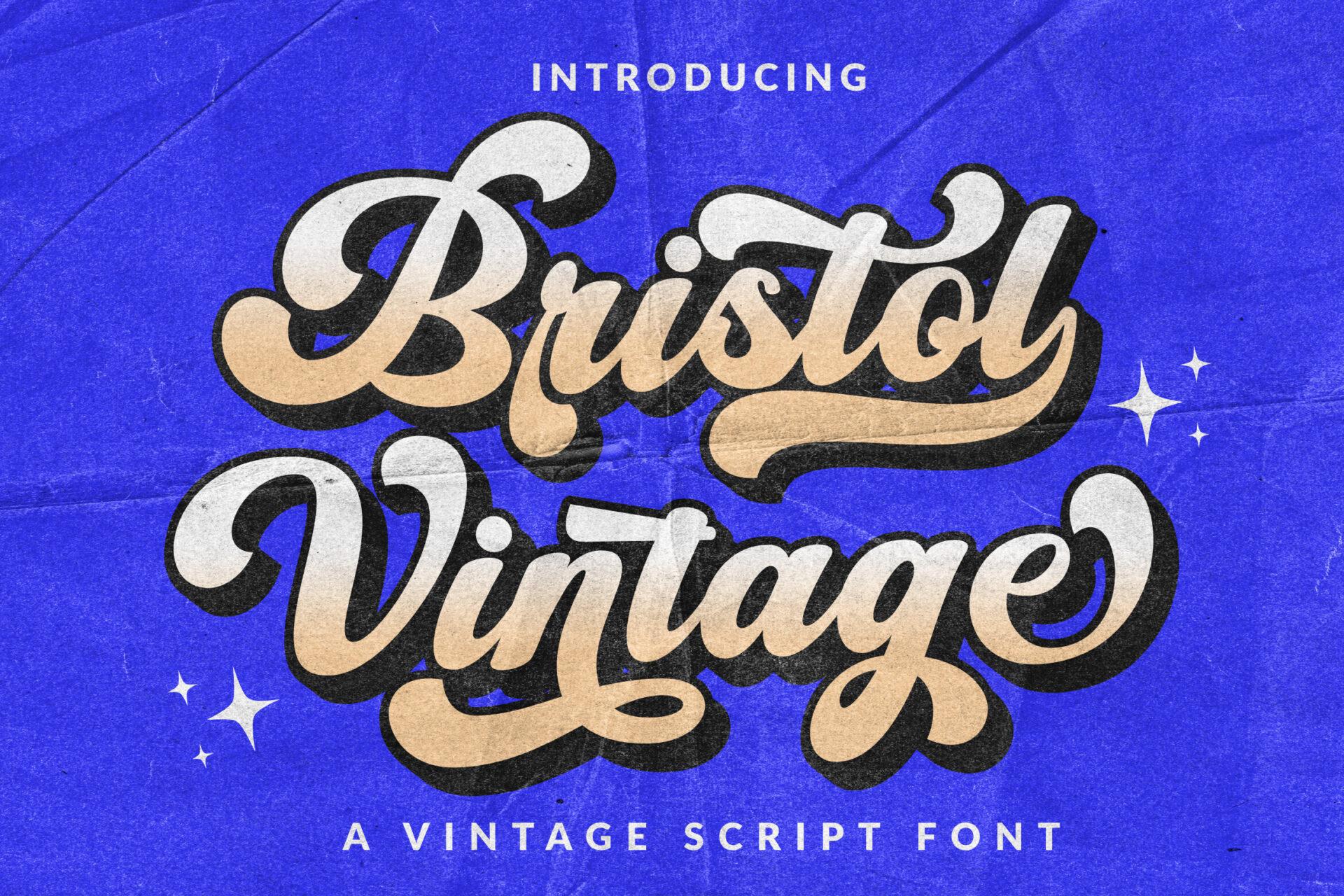 Bristol Vintage Font by madjack.font, chunky retro script with a 3D drop shadow
