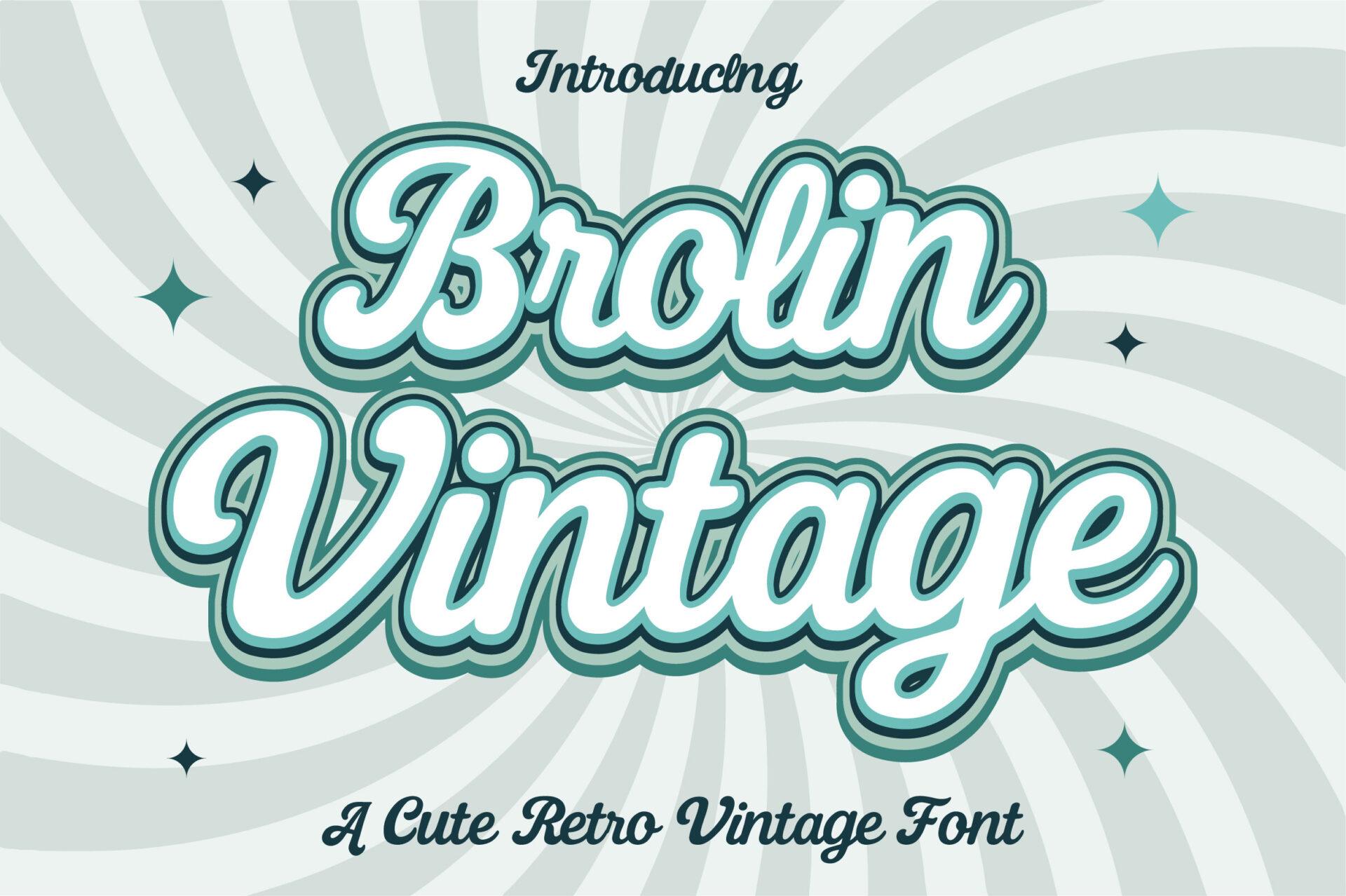 Brolin Vintage Font by Craft Artist, white connected script with layered teal outlines on a pale grey sunburst preview