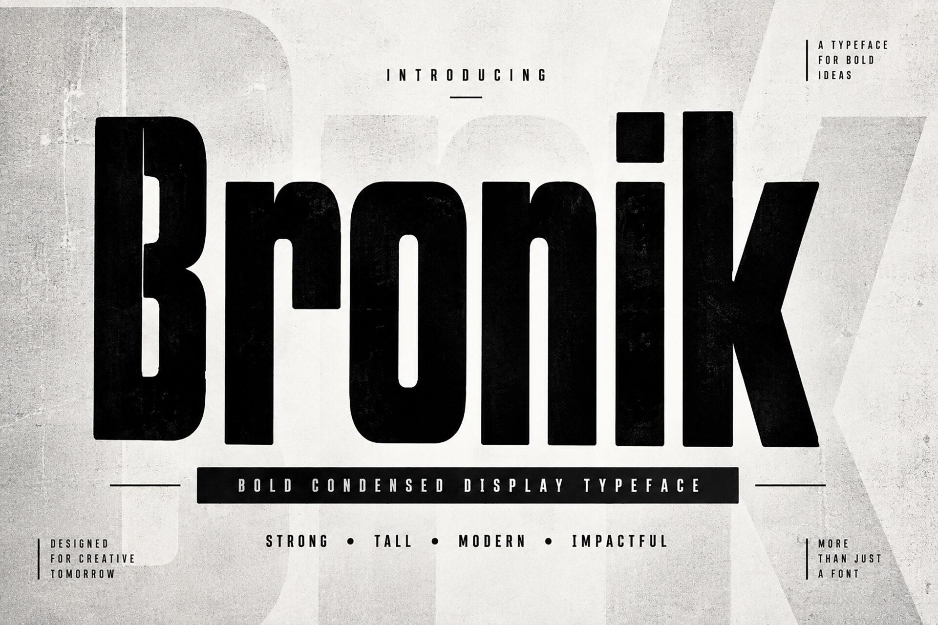 Bronik Font by Bundle, ultra-condensed black sans