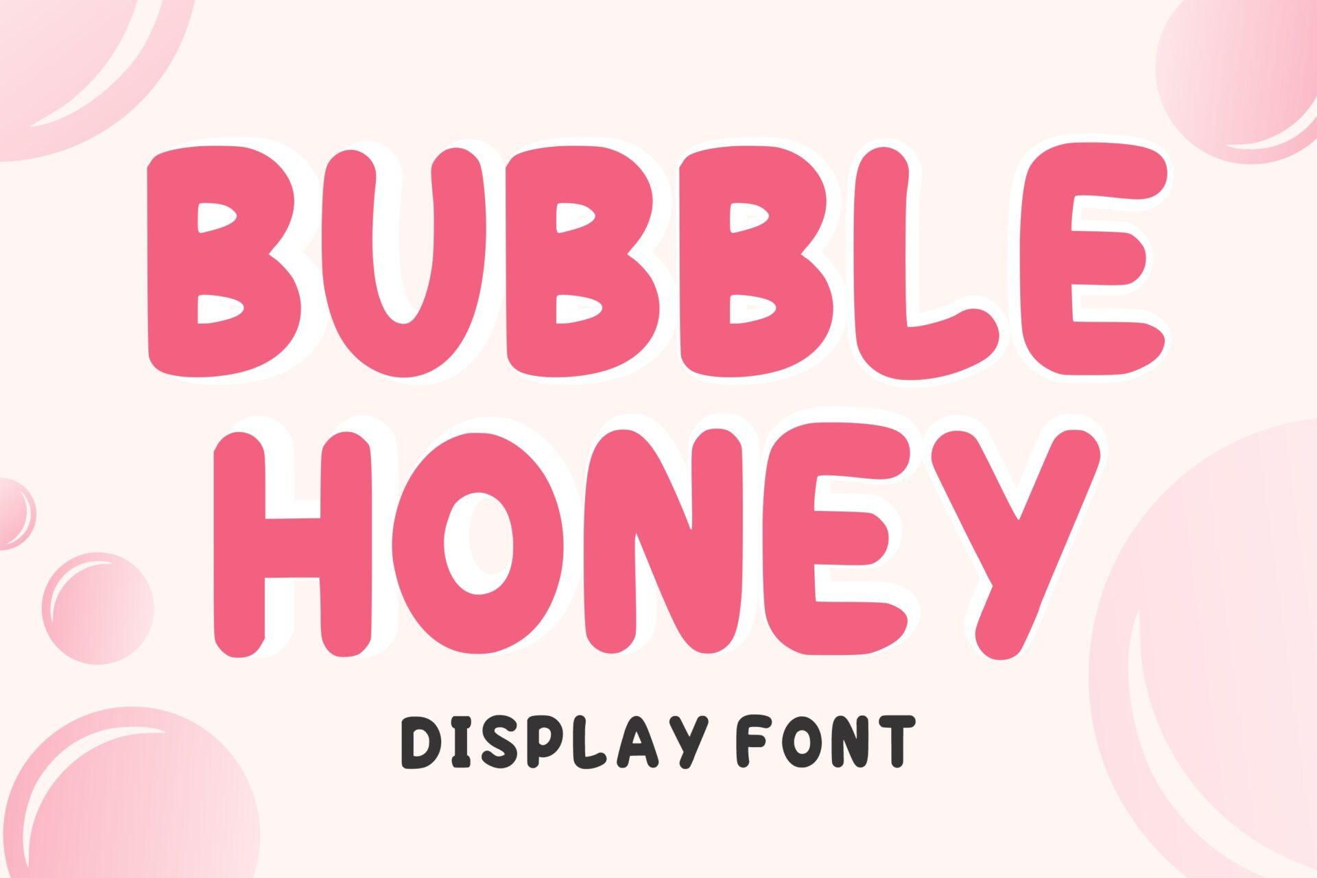Bubble Honey Font by Infinity art Studio, pink rounded capitals with open counters on a soft pink background