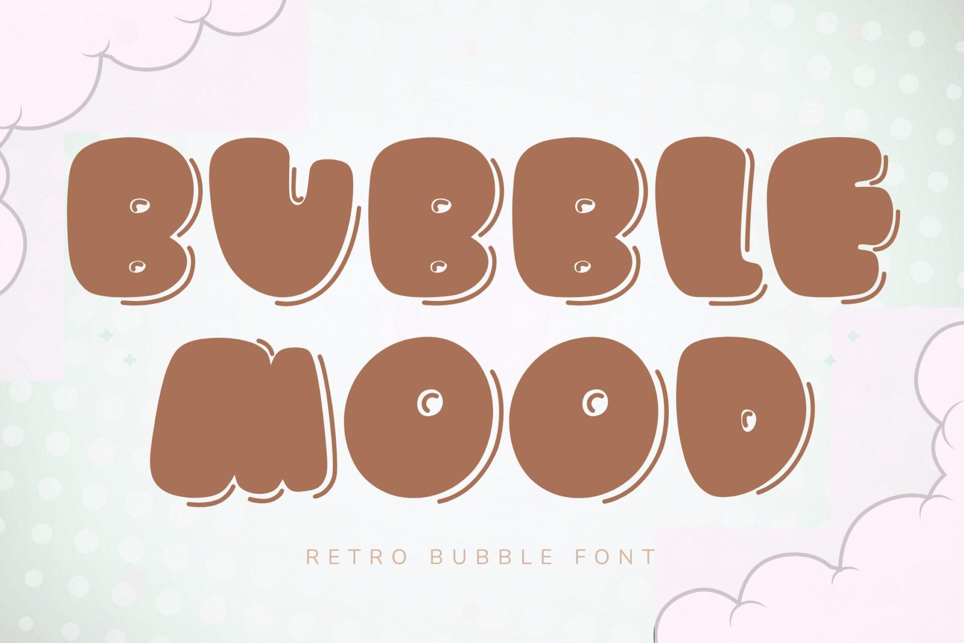 Bubble Mood Font by FVBFontArt, chunky brown bubble capitals with highlight marks