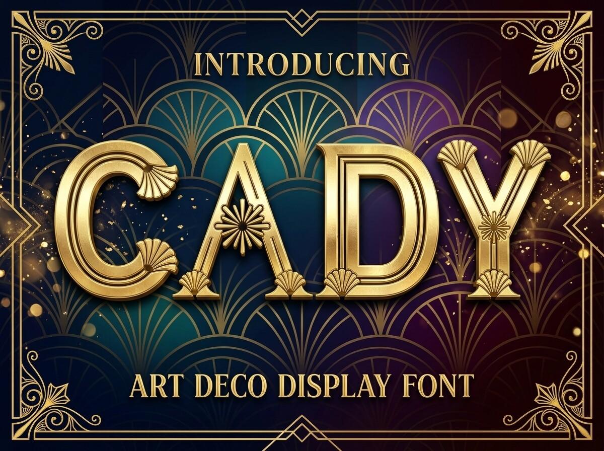 Cady Font by Raholco, rounded gold Art Deco capitals