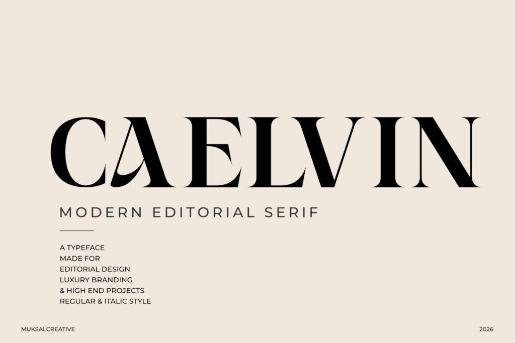 Caelvin Modern Serif Font by Muksal Creative, preview of the typeface