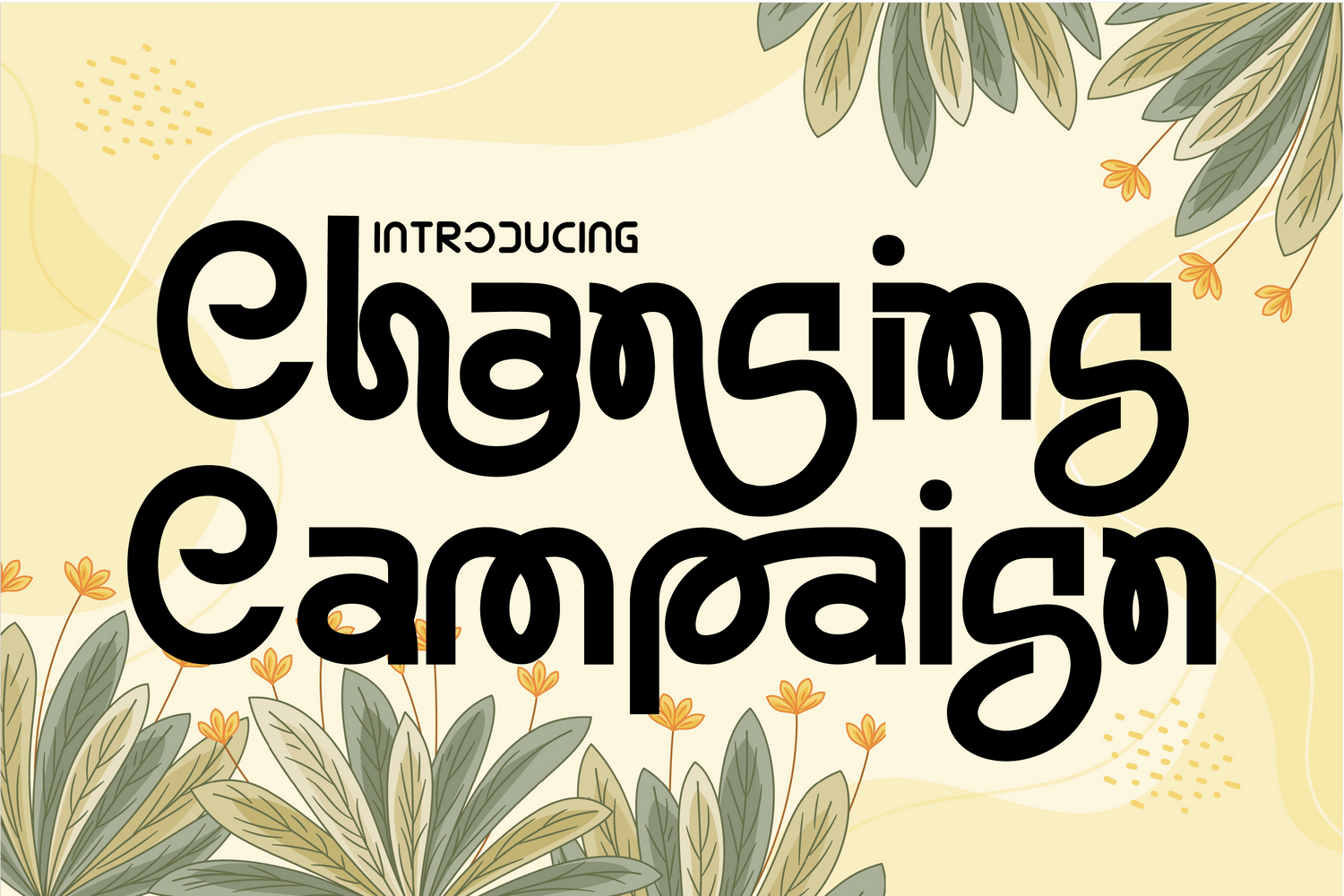 Changing Campaign Font by 177Studio, groovy heavy black letters with curling loops on a light background