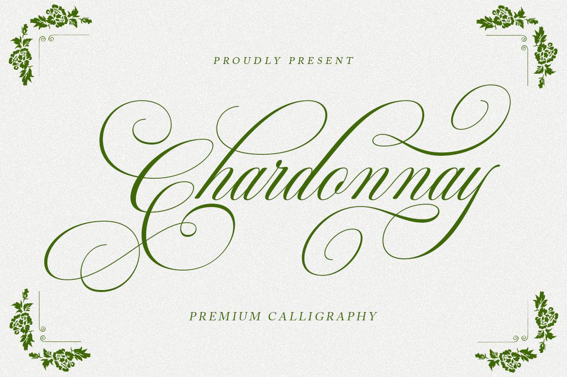 Chardonnay Font by hrzstudio92, green high-contrast calligraphy with floral corners