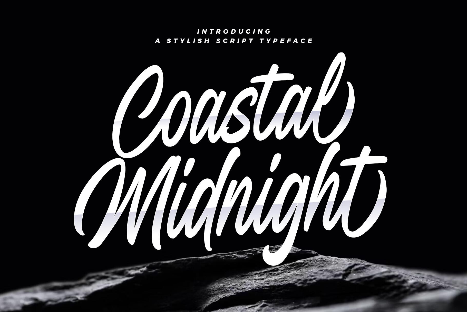 Coastal Midnight Font by Damarletter, condensed tall brush script with textured strokes