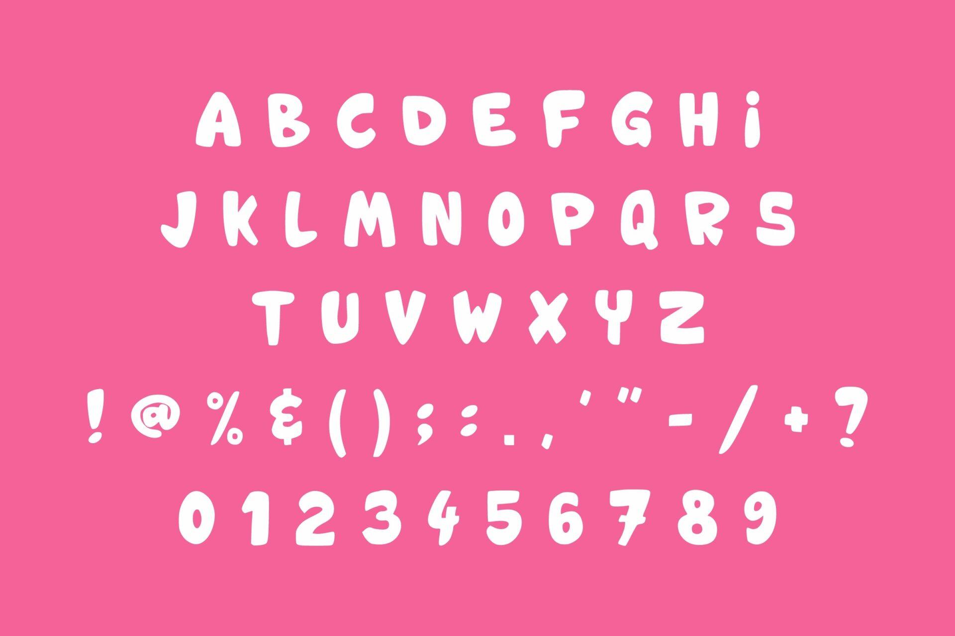 Comic Heroes Font by riki.studio alphabet with rounded comic capitals, numbers and punctuation