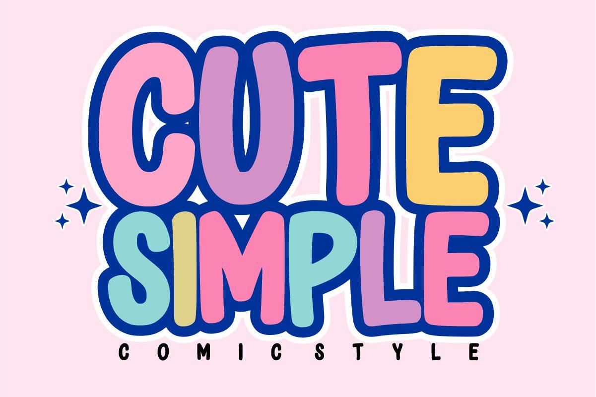 Cute Simple Font by Sahira Studio, chunky rounded comic capitals in pastel colors