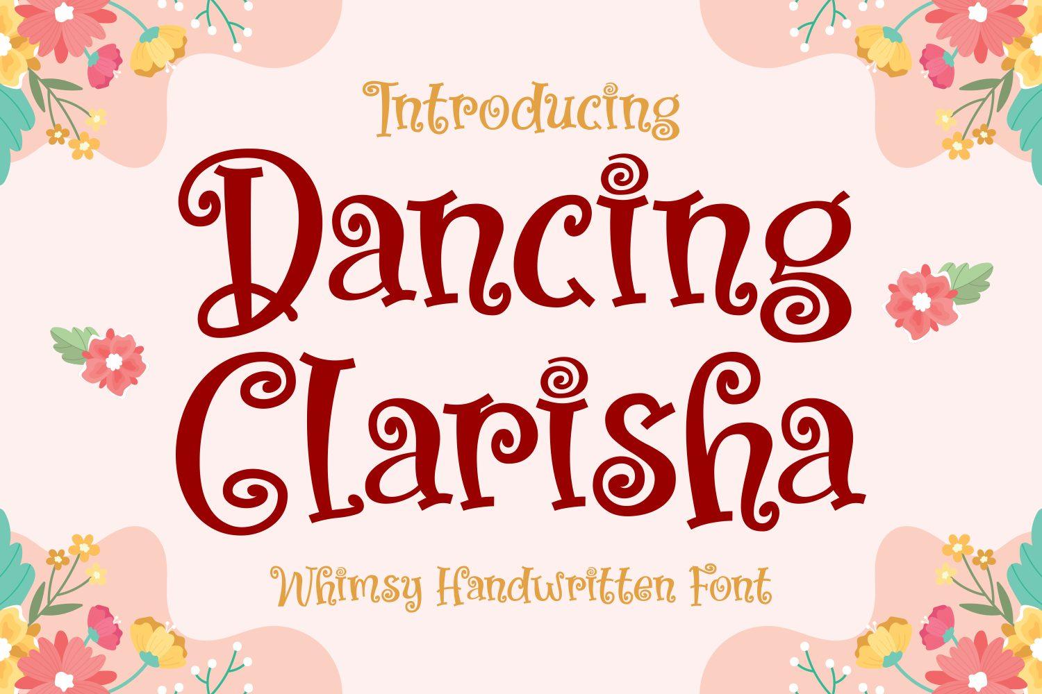 Dancing Clarisha Font by Dreamink (7ntypes), curly whimsy handwritten letters font preview